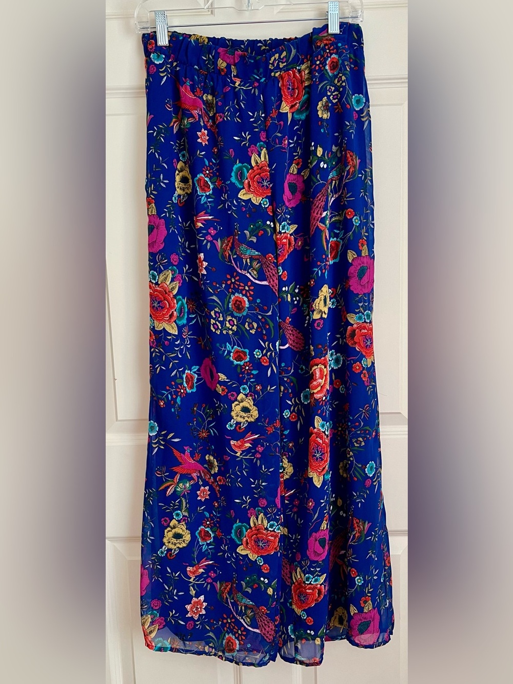 The Moon Blue Floral Wide Leg Pants Vibrant Multicolor Print